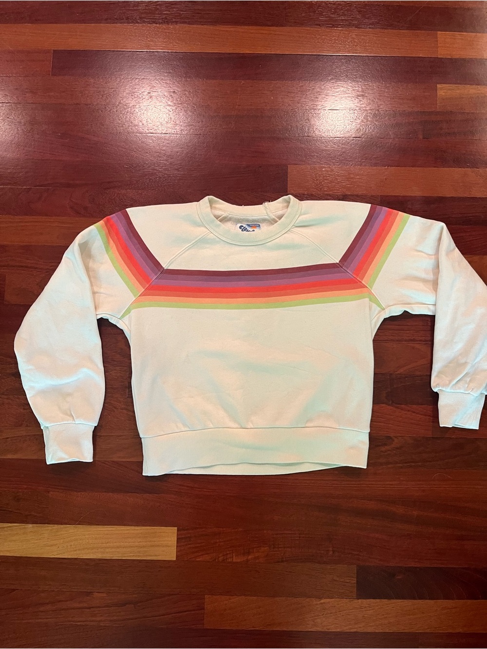 Marine Layer Cloud 9 Anytime Cream Fleece Sweatshirt with Rainbow Stripes XS
